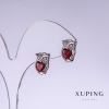 Xuping Owl Earrings with Red Zircons, Length 13mm, Thickness 9mm, Rhodium