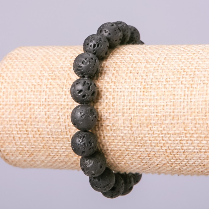 Natural Lava Stone Bead Bracelet, 8mm Diameter, 18cm Length, on Elastic Cord