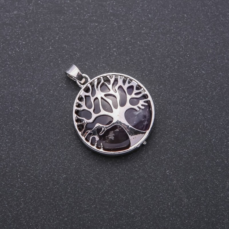 Pendant with Natural Amethyst in a Tree Frame, 27mm diameter