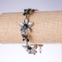Evening "Lilies" Bracelet with Black Crystals, Antique Silver, Width 25mm, Length 19-25cm