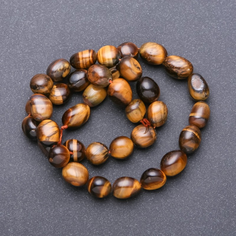 Tiger's Eye Natural Stone Tumbled Beads on a Strand, diameter 9-12x8mm +/-, length 38cm