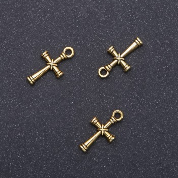 Cross Pendant Charm "Gold", diameter 11mm, length 11mm, pack of 20g / 25 pcs (+/-)
