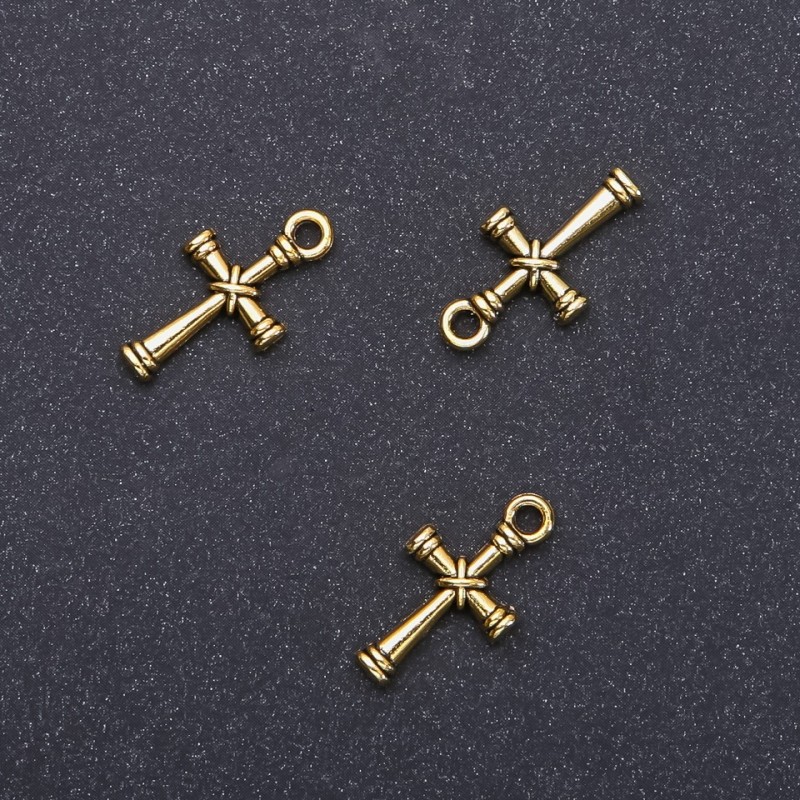 Cross Pendant Charm "Gold", diameter 11mm, length 11mm, pack of 20g / 25 pcs (+/-)