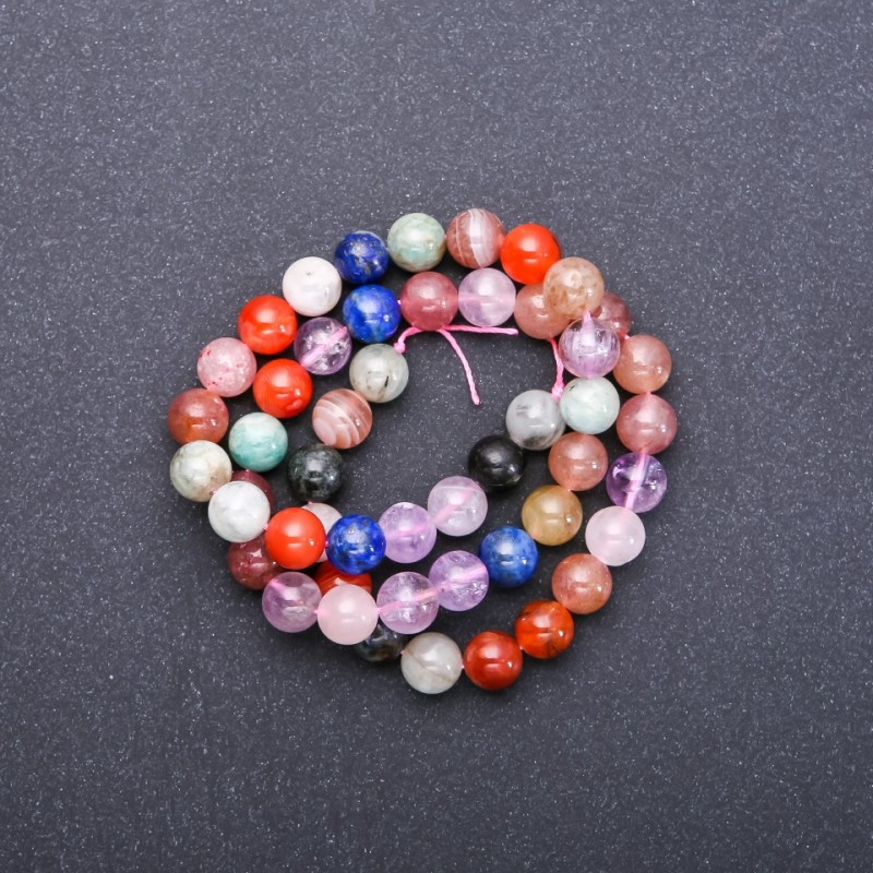 Assorted Natural Stone Beads Strand, Smooth Round, diameter 8mm, length 38cm (+/-)