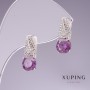 Xuping Earrings with Purple Zircons 17x7mm Rhodium Plated