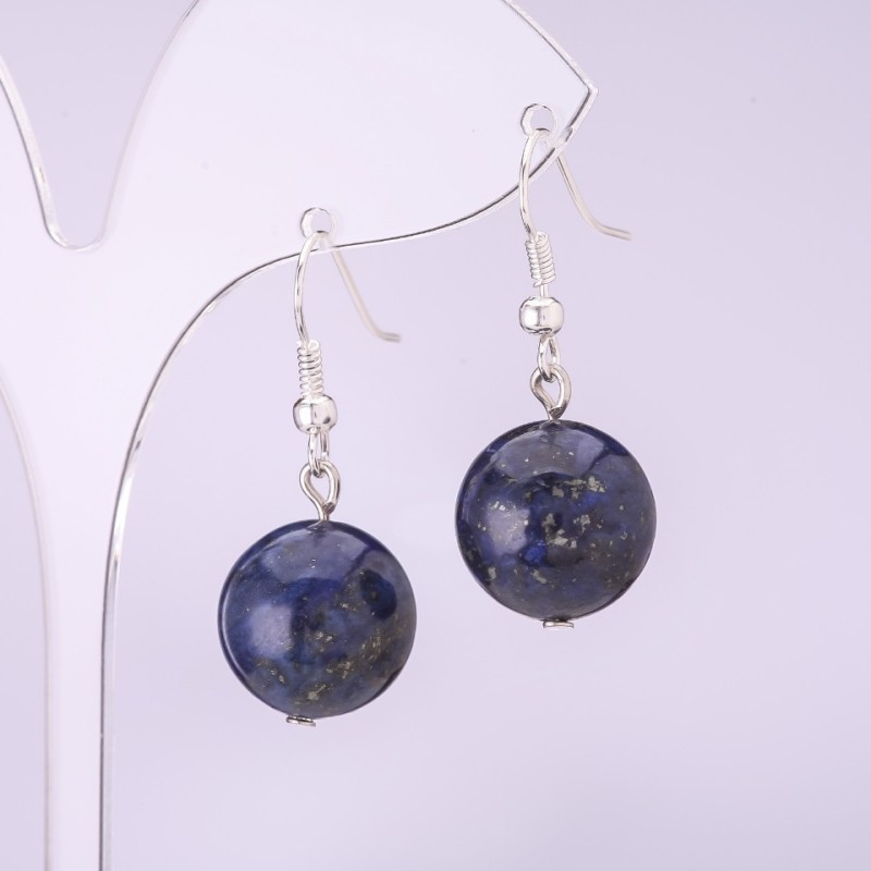 Lapis Lazuli Smooth Ball Earrings, 12mm diameter