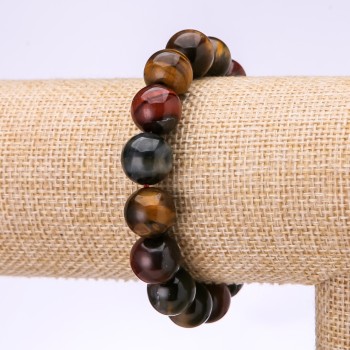 Bracelet Bull's Eye, Hawk's Eye, Tiger's Eye, 12mm Diameter, 18cm Circumference on Elastic