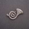 Trumpet Rhinestone Brooch, Gray Metal 30x20mm
