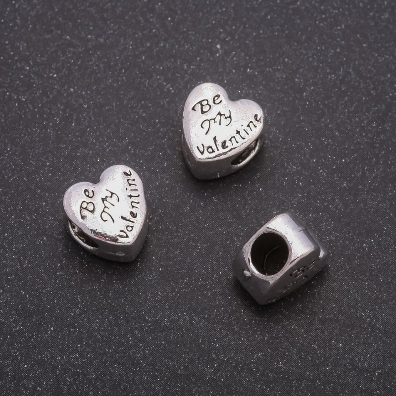 Jewelry Finding Heart Bead Insert, diameter 10x10mm, inner diameter 4.4mm pack 20g +/- 9pcs