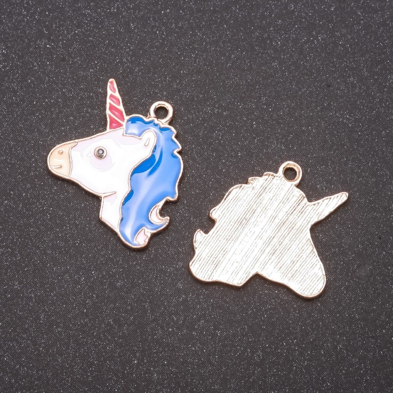 Findings Unicorn Pendant Blue Enamel pack of 5 pcs. 25x19mm