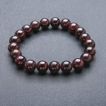 Bracelet Garnet natural stone smooth bead, diameter 10mm±, length 18cm± (stretcher)