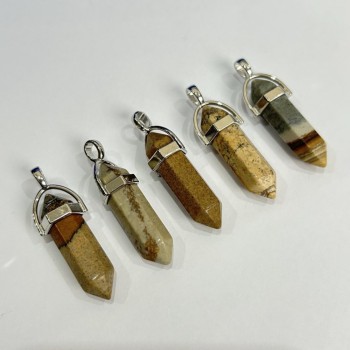 Hexagon Pendant Picture Jasper 40x8mm+