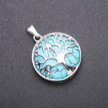Pendant "Tree" with Turquoise Stone (faceted) green, diameter 27mm