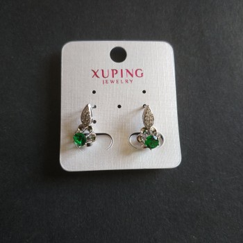 Xuping Earrings with Green Cubic Zirconia 17x13mm, Rhodium Plated