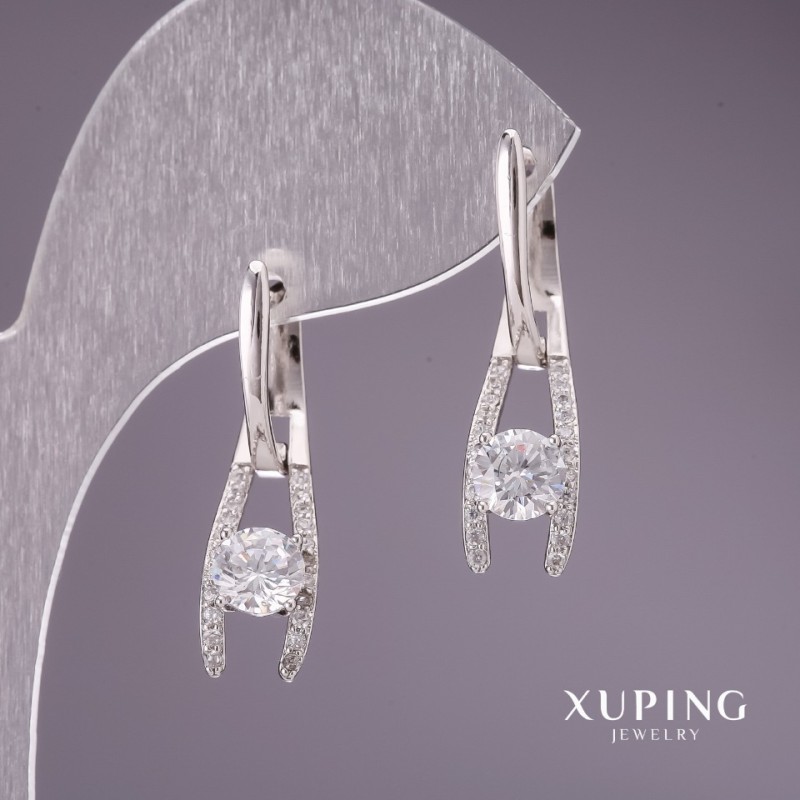 Xuping Earrings with White Stones 28x7mm Rhodium