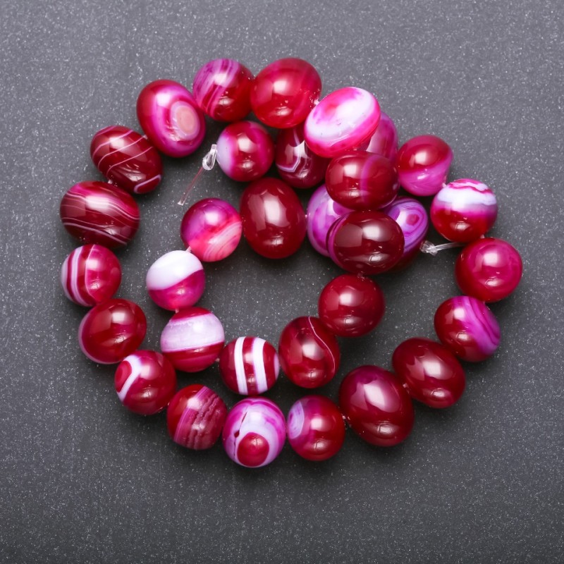 Raspberry Agate Beads on Thread 17x12mm 38cm Cross-Drilled