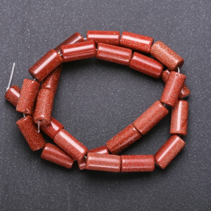 Natural Stone Aventurine Beads "Golden Sand" on Thread, Cylinder, Diameter 8x17mm, Length 40cm