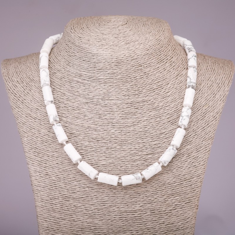 Natural Stone Cacholong Necklace Cylinder, diameter 8x17mm, length 45cm