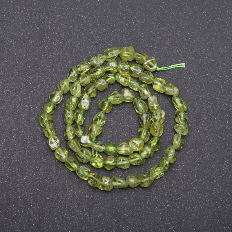 Beads on a Thread, Natural Chrysolite Stone, Tumbled, Diameter 6x5mm +/-, Length 40cm+