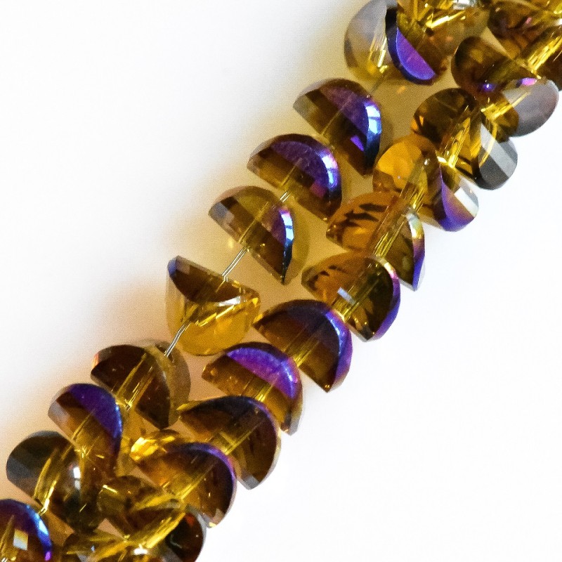 Crystal Beads "Swarovski" Style, Dark Yellow with Blue Coating, Diameter 6x4mm, Thread, 50cm Length
