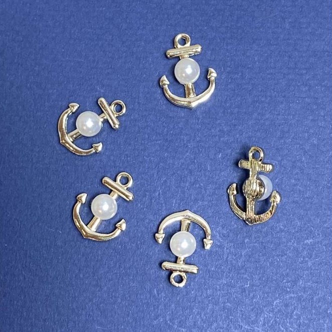 Findings Pendant Anchor, Diameter 14mm, Length 18mm, Yellow Metal, Pack of 7