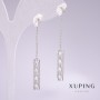 Xuping Rhodium Earrings with White Stones and White Rhinestones 50x5mm