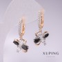 Xuping Earrings, 18K Gold Plating and Rhodium, with Black Stones and White Rhinestones, 30x12mm