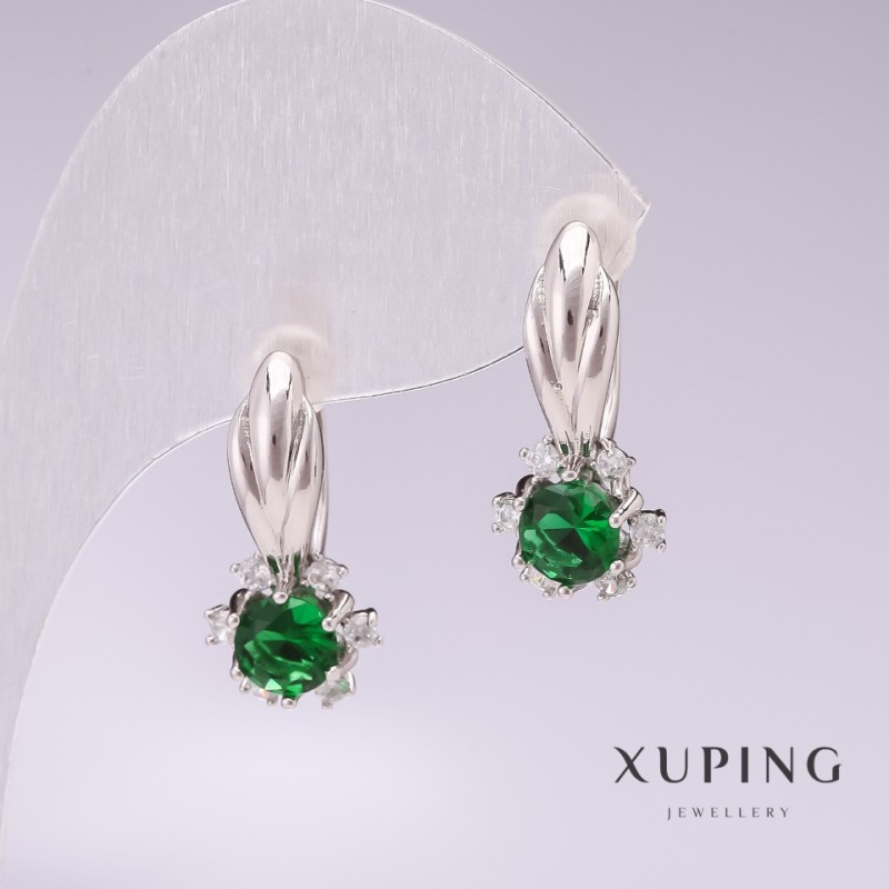 Xuping Rhodium Earrings with Green Stones 21x10mm