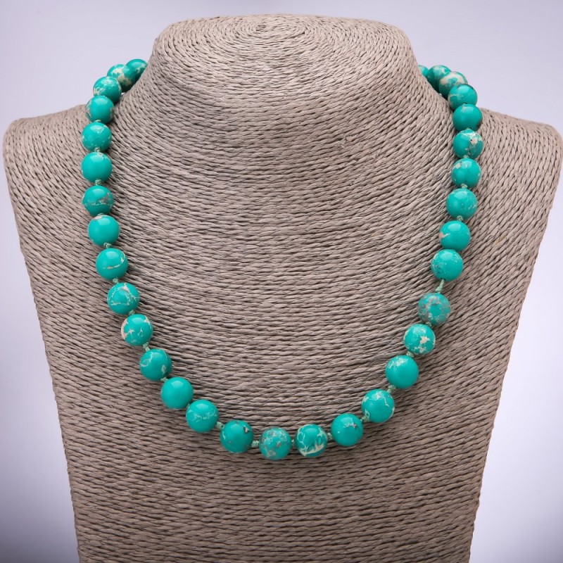 Variscite Necklace Smooth Round Beads, Diameter 10+-mm, Length 48cm