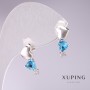 Xuping Heart Garland Earrings with Blue Stones 17x7mm Rhodium