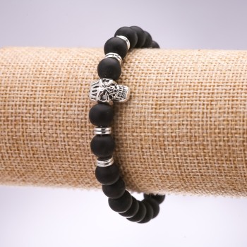 Elastic Bracelet Shungite (Synthetic) Skull, Diameter 8mm, Length 18cm+