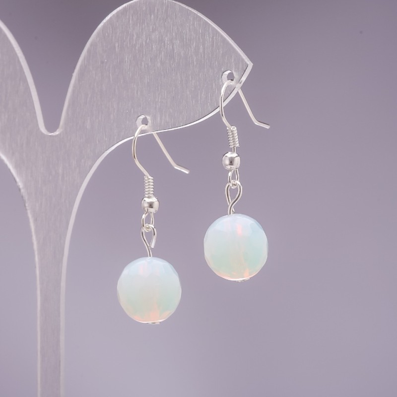 Moonstone Earrings, Faceted Ball, Diameter 10mm, Loop Clasp