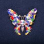 Sale! Butterfly Brooch "Domino" Yellow, Red, Blue, Green, White Enamel with White Rhinestones 46x51mm Yellow Metal