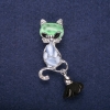 Sale! Cat Brooch with Blue Cat's Eye Stone, 58x17mm, Silver-Tone Metal with Tassel