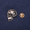 Skull Brooch Enamel Black White 28x24mm Yellow Metal Pin Back Screw Clasp