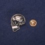 Skull Brooch Enamel Black White 28x24mm Yellow Metal Pin Back Screw Clasp