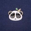 Sale! Panda Brooch Enamel White Black Green 28x24mm Yellow Metal