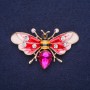 Sale! Butterfly-Bee Brooch with Rhinestones, Enamel and Stone, Color Red White Yellow Black Raspberry, 53x30mm, Gold-Tone
