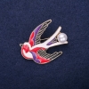 Swallow Brooch Enamel Red White Black Purple 39x30mm Gold-Tone Metal