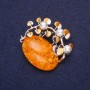 Amber Fruit Brooch (Faux) with Stone, Yellow White, 38x37mm, Silver-Tone Metal