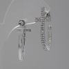 Half-Hoop Cross Stud Earrings with Prong-Set Rhinestones / Silver-Tone Metal / 35 x 7mm