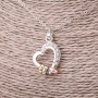 Heart Pendant on Chain, White Rhinestones, 16x23mm, 45-50cm Length, Silver Metal