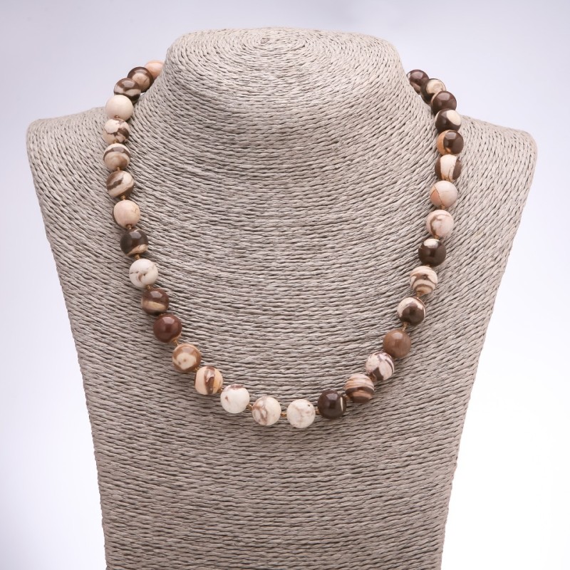 Zebra Jasper Necklace, Smooth Round Beads, 10mm Diameter, 48cm Length