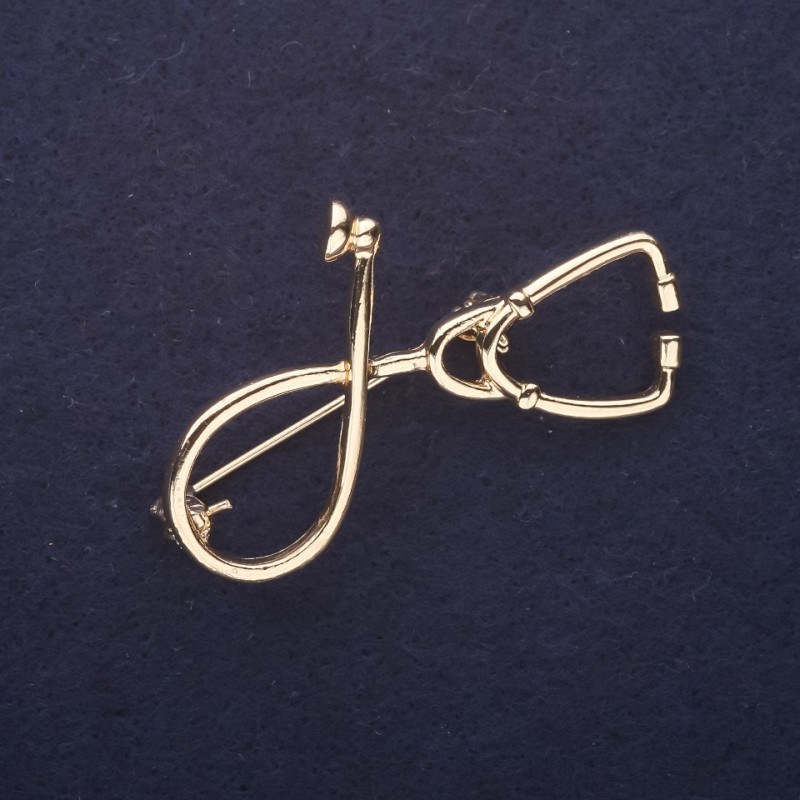 Stethoscope Brooch Gold Color 44x30mm Golden Metal
