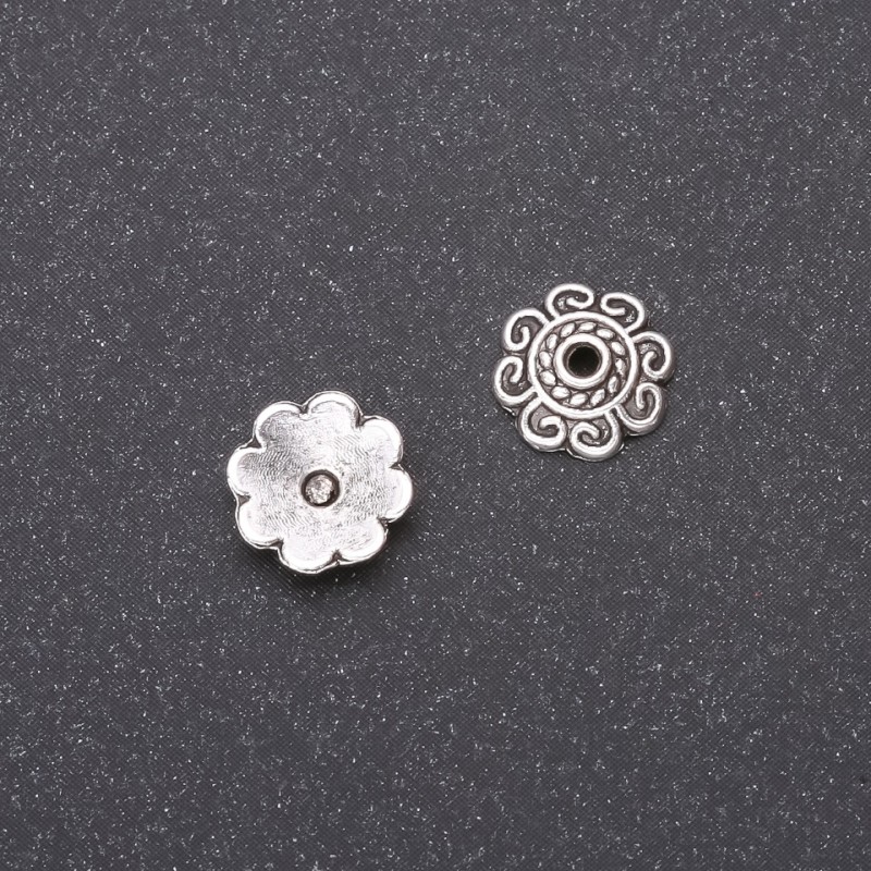 Silver-Tone Bead Cap for Beads 8mm, Inner Diameter 2mm, Pack of 20g (63 +/- pcs)