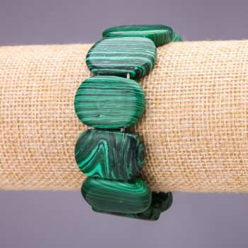 Malachite (Pressed) Bracelet, link 25x17+/-mm, length 18cm, on elastic