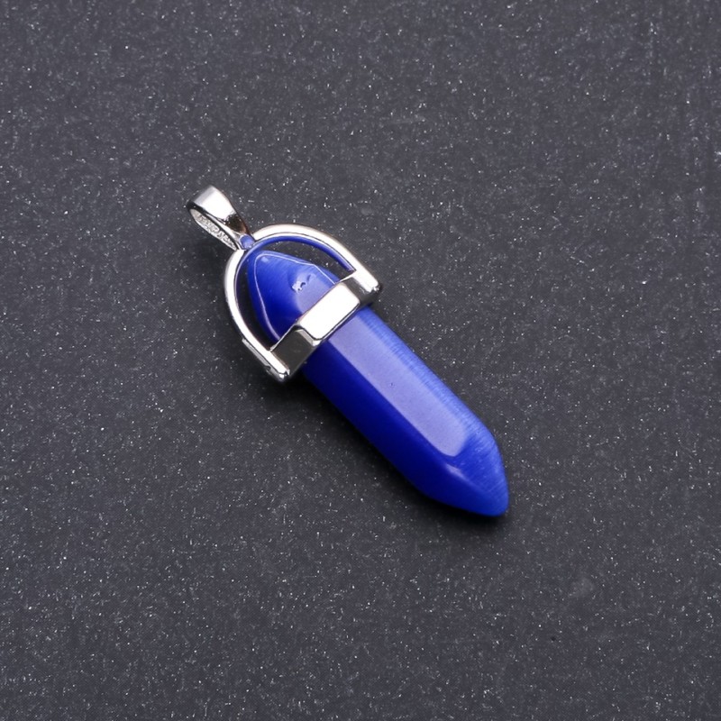 Cat's Eye Pendant Blue Hexagonal 8x35x41 mm