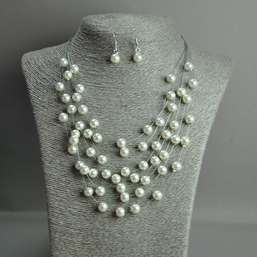 Necklace and Earrings Set "On the Strings of the Soul", Imitation Pearls on Wire, Length 50 cm