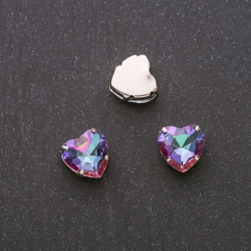 Price per Pack /10 pcs. Sew-On Crystal in Prong Setting Heart 12mm Green-Raspberry