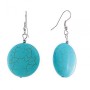 Drop Earrings with Round Turquoise Cabochons, Veined, 48x23mm